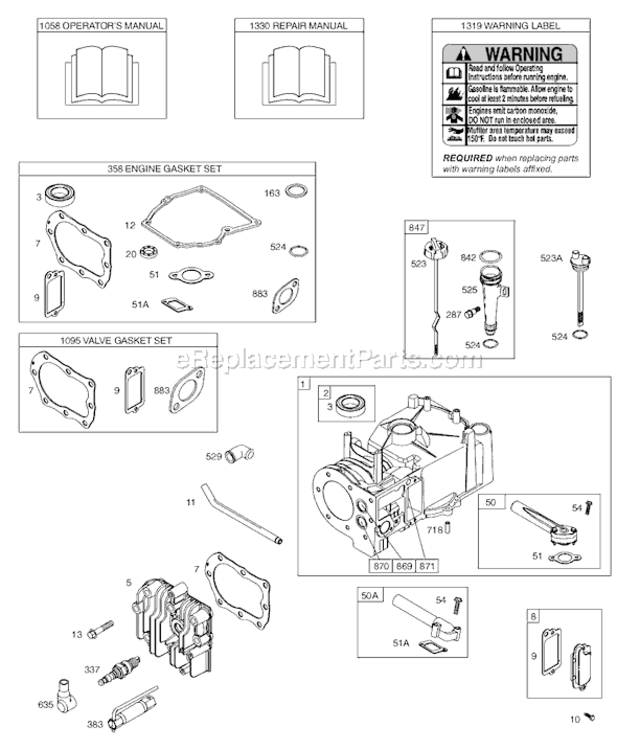 Page A Diagram and Parts List for 9F900  Briggs and Stratton Engine